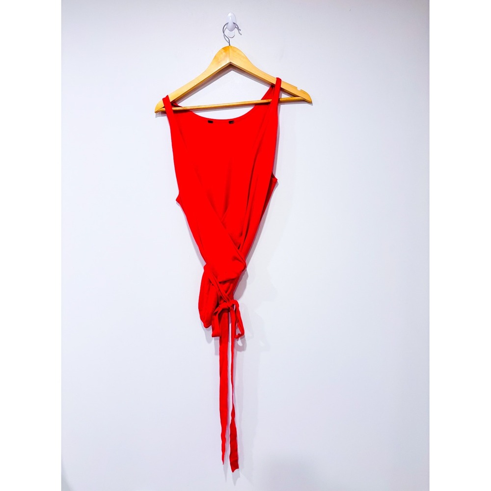 Red wrap sleeveless top | Tie front fitted bold | One Size‎